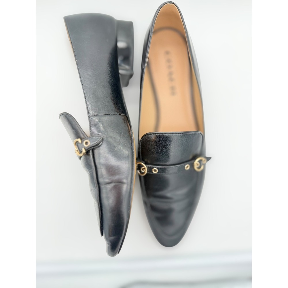 COACH Isabel Black Leather Loafers Gold Hardware Strap C Buckle Flats 8.5 - Picture 5 of 8